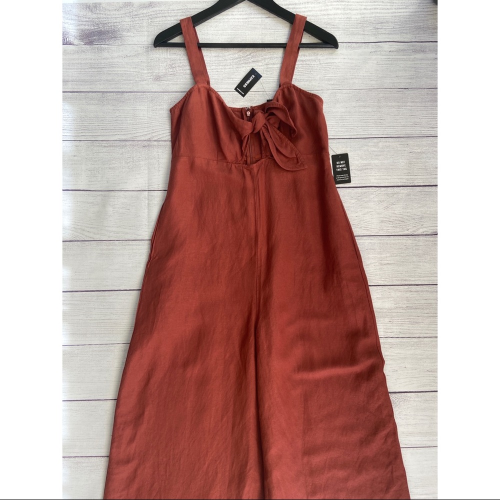 EXPRESS Linen-Blend Tie Front Culotte Jumpsuit - Picture 4 of 13